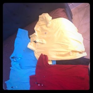 4 gold shirts, 2 pair shorts